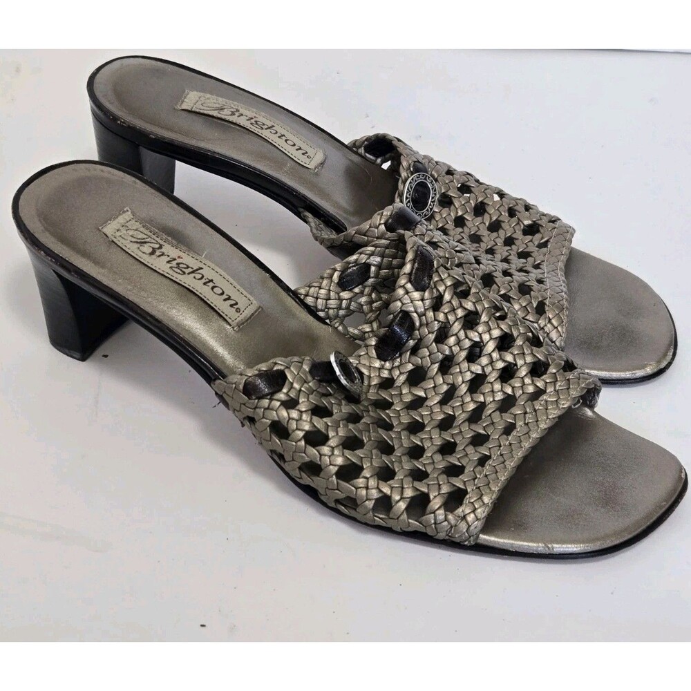 Brighton Shoes Womens 7.5 M Tiffany Silver Heel Slide Leather Sandal
